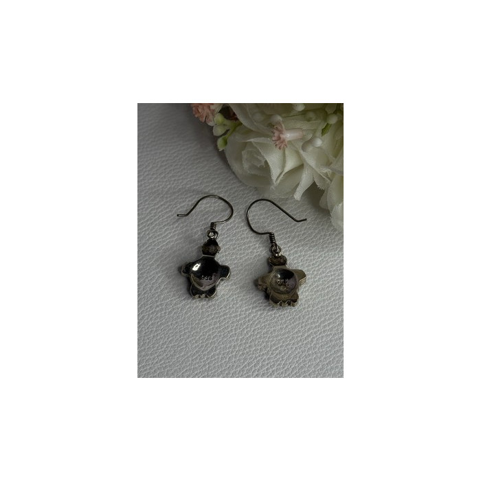 925 Sterling Silver Turtle Black Onyx Earrings Length 1.35 Inch