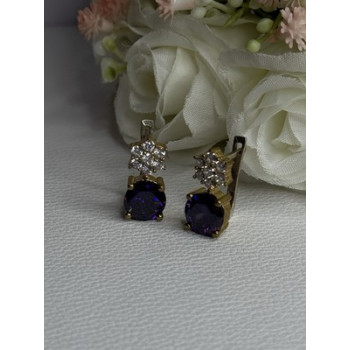 925 Sterling Silver Purple Crystal & CZ Earrings Length 0.70 Inch