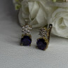 925 Sterling Silver Purple Crystal & CZ Earrings Length 0.70 Inch
