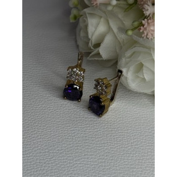 925 Sterling Silver Purple Crystal & CZ Earrings Length 0.70 Inch