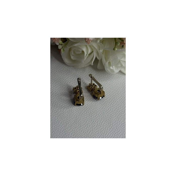 925 Sterling Silver Purple Crystal & CZ Earrings Length 0.70 Inch