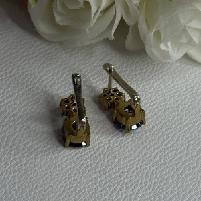 925 Sterling Silver Purple Crystal & CZ Earrings Length 0.70 Inch
