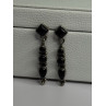 Vintage Jeneva J.a. 925 Sterling Silver Black Onyx Earrings Length 1.60 Inch