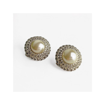 VINTAGE 925 STERLING SILVER PEARL & MARCASITES CLIP-ON EARRINGS