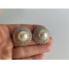 VINTAGE 925 STERLING SILVER PEARL & MARCASITES CLIP-ON EARRINGS