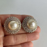 Vintage 925 Sterling Silver Pearl & Marcasites Clip-On Earrings