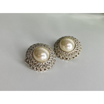 VINTAGE 925 STERLING SILVER PEARL & MARCASITES CLIP-ON EARRINGS