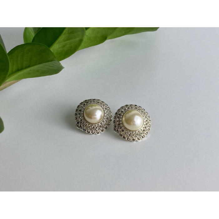 VINTAGE 925 STERLING SILVER PEARL & MARCASITES CLIP-ON EARRINGS