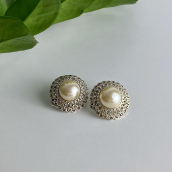 Vintage 925 Sterling Silver Pearl & Marcasites Clip-On Earrings