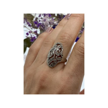 Vintage 925 Sterling Silver Marcasites Ring Size 10.25