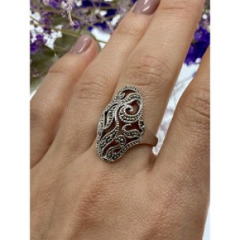 Vintage 925 Sterling Silver Marcasites Ring Size 10.25