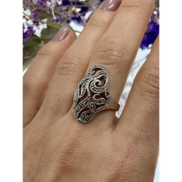 Vintage 925 Sterling Silver Marcasites Ring Size 10.25