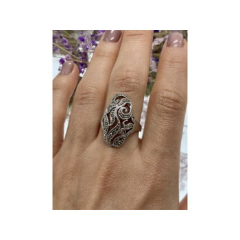 Vintage 925 Sterling Silver Marcasites Ring Size 10.25