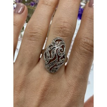 Vintage 925 Sterling Silver Marcasites Ring Size 10.25