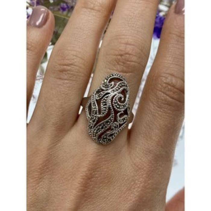 Vintage 925 Sterling Silver Marcasites Ring Size 10.25