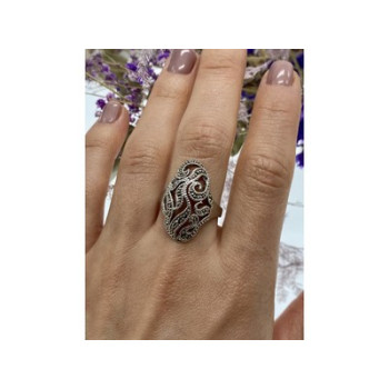 Vintage 925 Sterling Silver Marcasites Ring Size 10.25