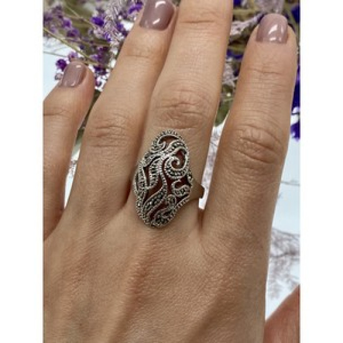 Vintage 925 Sterling Silver Marcasites Ring Size 10.25