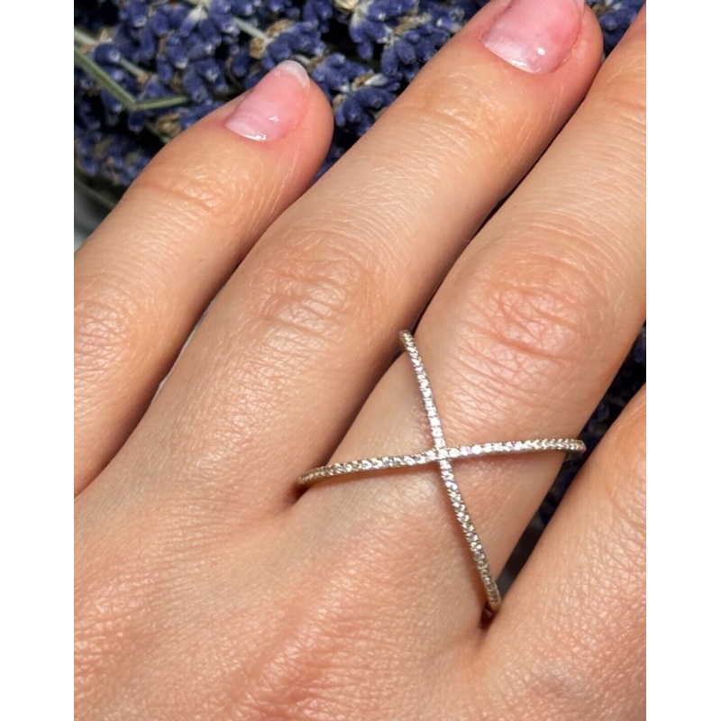 925 Sterling Silver Gold Plated CZ Ring Size 8