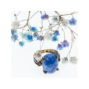 Vintage 925 Sterling Silver Gold Plated Larimar Ring Size 5.5