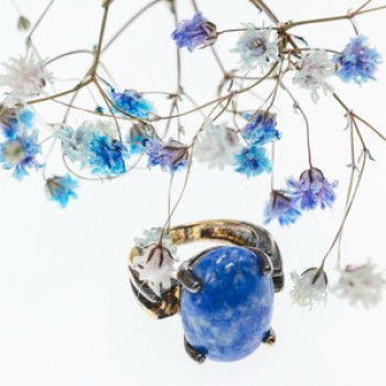 Vintage 925 Sterling Silver Gold Plated Larimar Ring Size 5.5