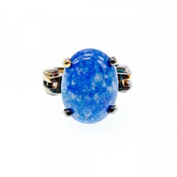 Vintage 925 Sterling Silver Gold Plated Larimar Ring Size 5.5