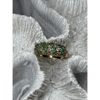 10K YELLOW GOLD RING EMERALD & DIAMOND SIZE 6