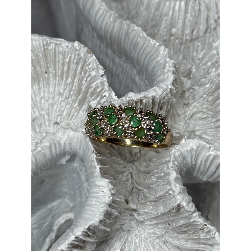 10K YELLOW GOLD RING EMERALD & DIAMOND SIZE 6