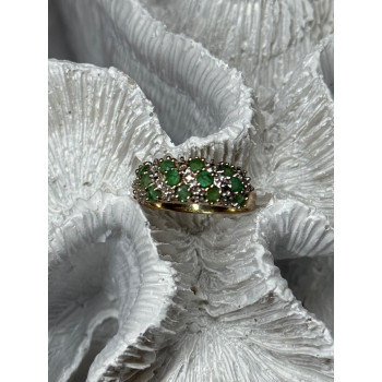 10K YELLOW GOLD RING EMERALD & DIAMOND SIZE 6