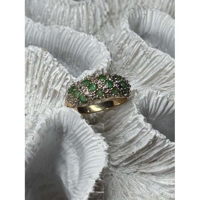 10K YELLOW GOLD RING EMERALD & DIAMOND SIZE 6