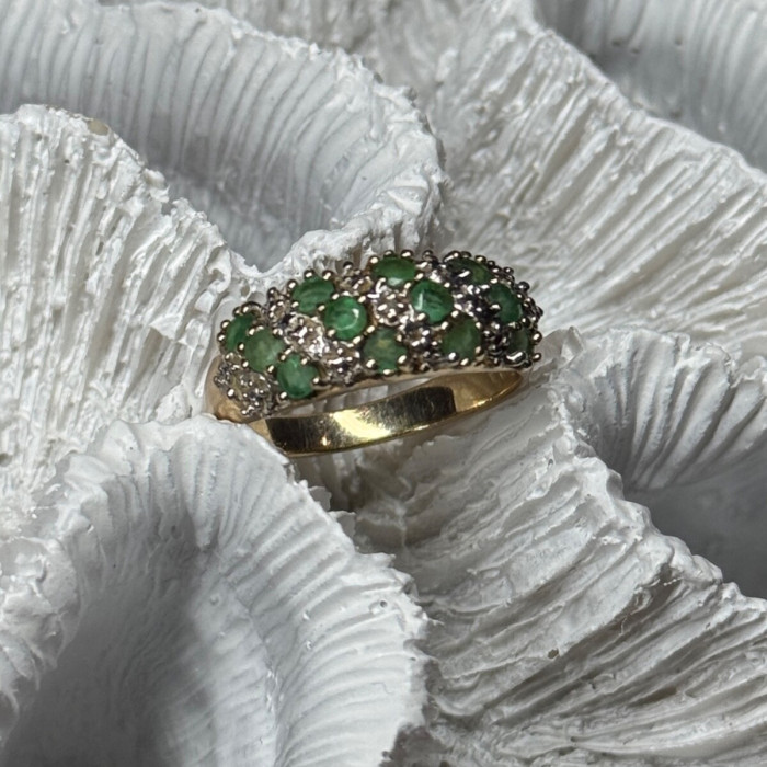 10K Yellow Gold Ring Emerald & Diamond Size 6