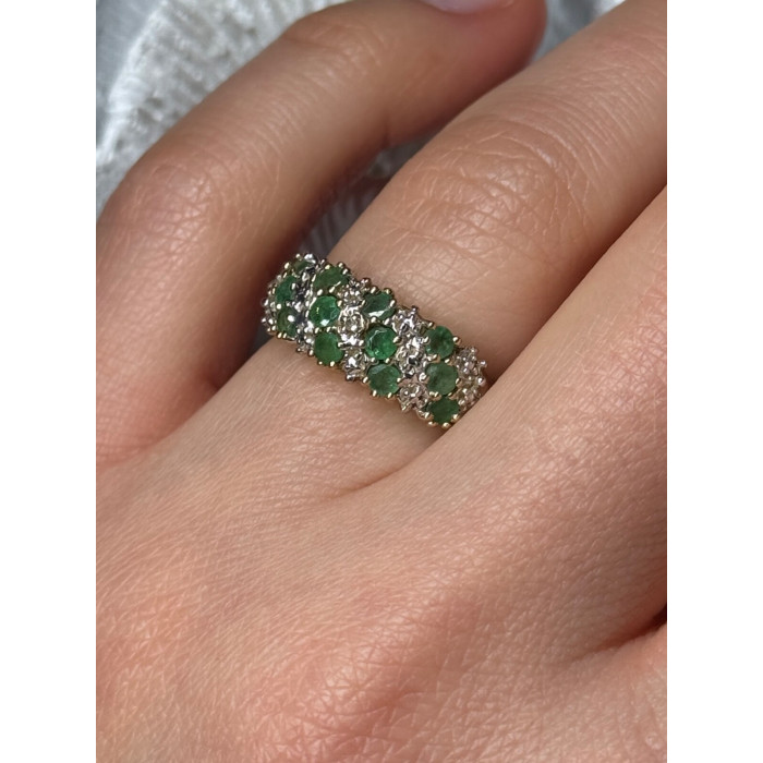 10K YELLOW GOLD RING EMERALD & DIAMOND SIZE 6