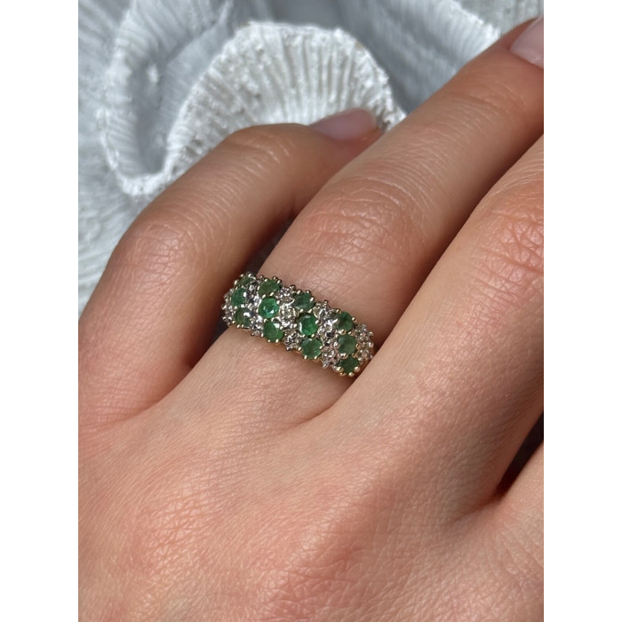 10K YELLOW GOLD RING EMERALD & DIAMOND SIZE 6