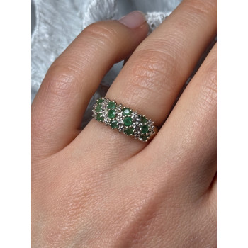 10K YELLOW GOLD RING EMERALD & DIAMOND SIZE 6