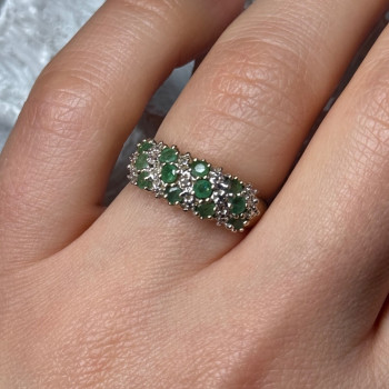 10K Yellow Gold Ring Emerald & Diamond Size 6