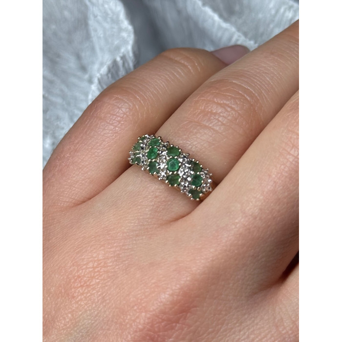 10K YELLOW GOLD RING EMERALD & DIAMOND SIZE 6