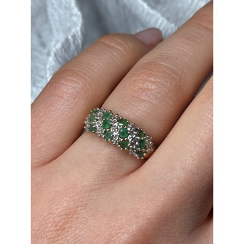 10K YELLOW GOLD RING EMERALD & DIAMOND SIZE 6