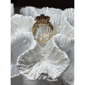 14K YELLOW GOLD RING GARNET FLOWER SIZE 5