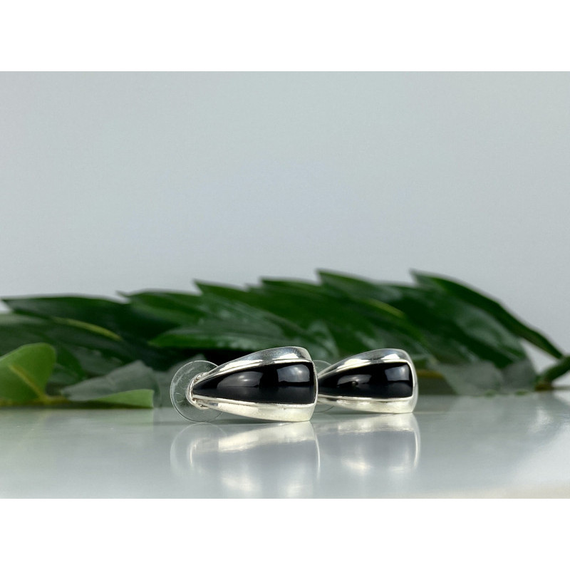 925 Sterling Silver Black Nephrite Stud Earrings