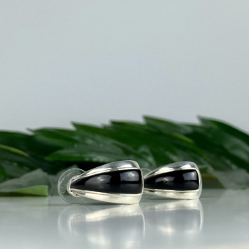 925 Sterling Silver Black Nephrite Stud Earrings