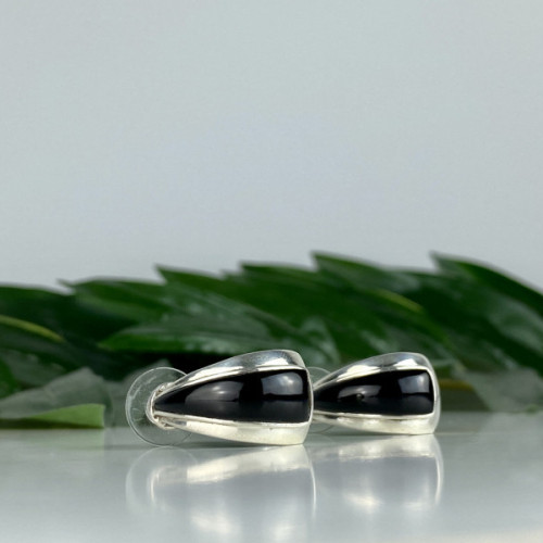 925 Sterling Silver Black Nephrite Stud Earrings