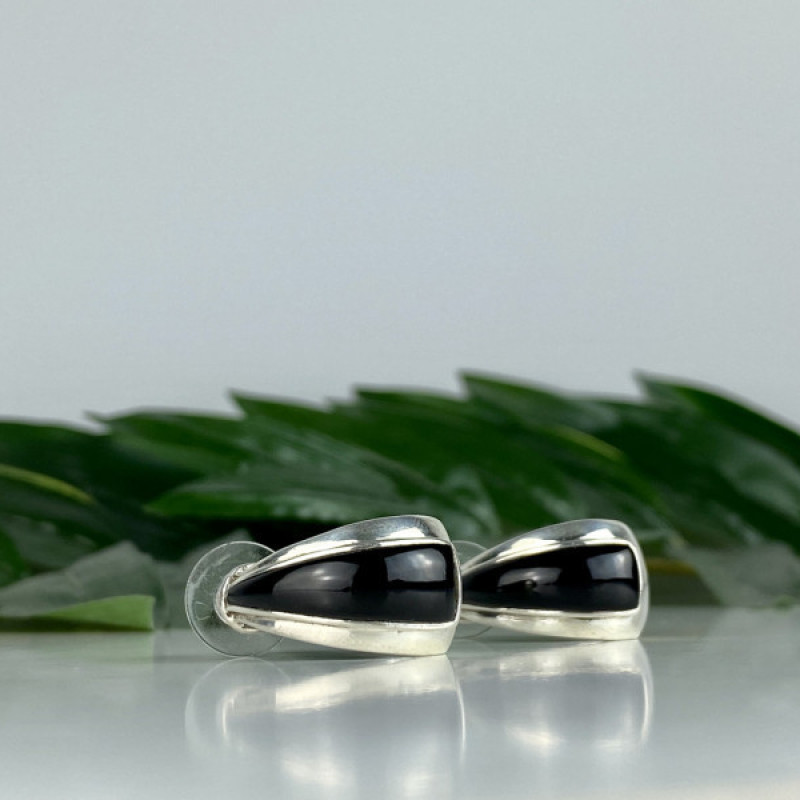 925 Sterling Silver Black Nephrite Stud Earrings