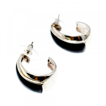 925 Sterling Silver Black Nephrite Stud Earrings