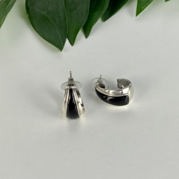 925 Sterling Silver Black Nephrite Stud Earrings