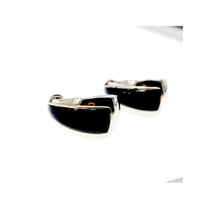 925 Sterling Silver Black Nephrite Stud Earrings