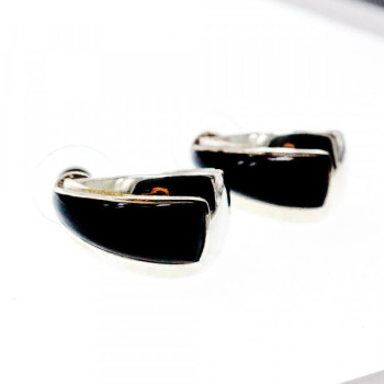 925 Sterling Silver Black Nephrite Stud Earrings