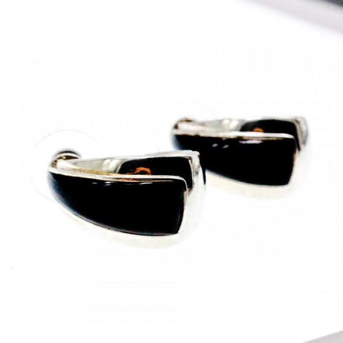 925 Sterling Silver Black Nephrite Stud Earrings