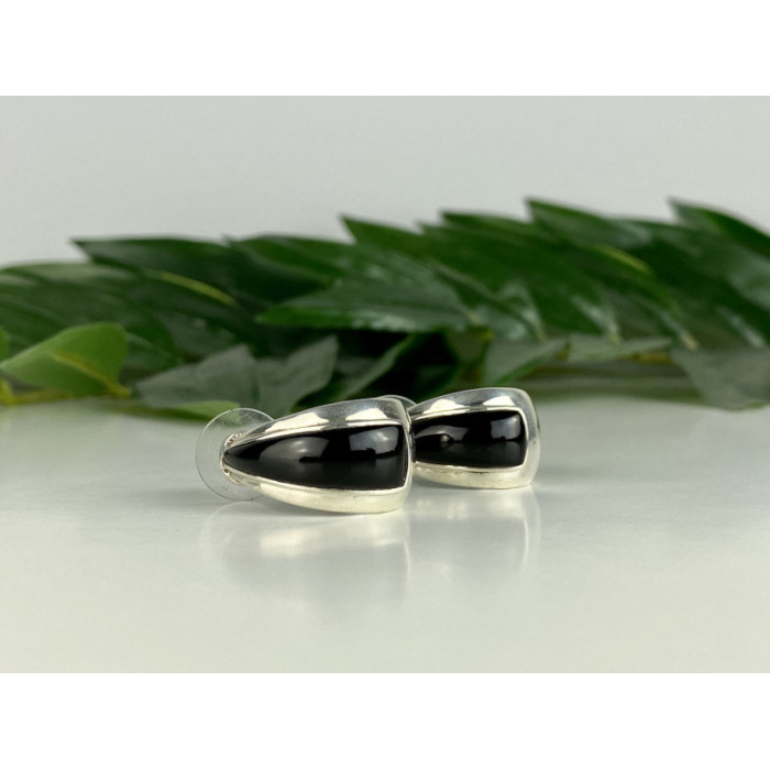 925 Sterling Silver Black Nephrite Stud Earrings