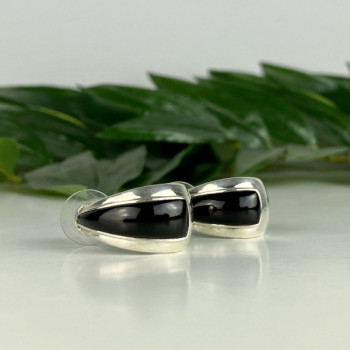 925 Sterling Silver Black Nephrite Stud Earrings