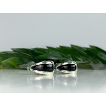 925 Sterling Silver Black Nephrite Stud Earrings