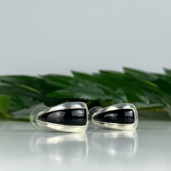 925 Sterling Silver Black Nephrite Stud Earrings
